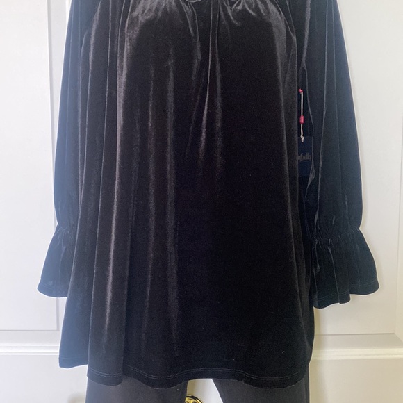 Rafaella Velvet Poet Sleeve Lace Collar Top - Picture 2 of 12